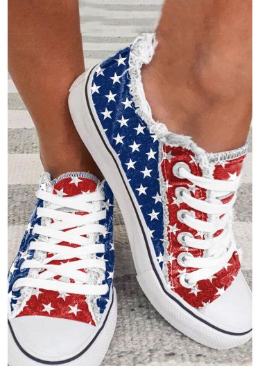 Star American Flag Print Lace-up Canvas Sneakers