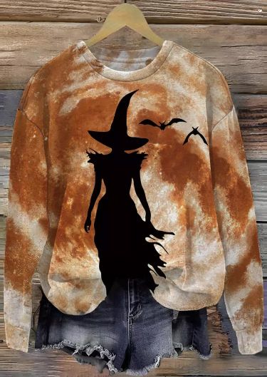 Halloween Witch Silhouette Bat Tie Dye Sweatshirt