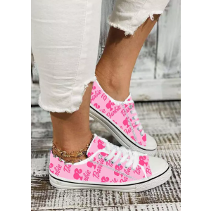 Frayed Lace Up Flat Sneakers - Pink