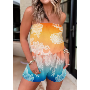 Shell Conch Floral Gradient Strapless Bandeau Romper